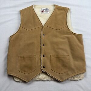 Vintage Sears The Leather Shop Mens Tan Suede Sherpa Lined Western Vest Large